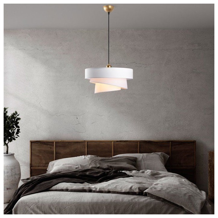 Suspension lustre D BY M.RED White - Abat-jour tissu - Métal - Ambiance douce
