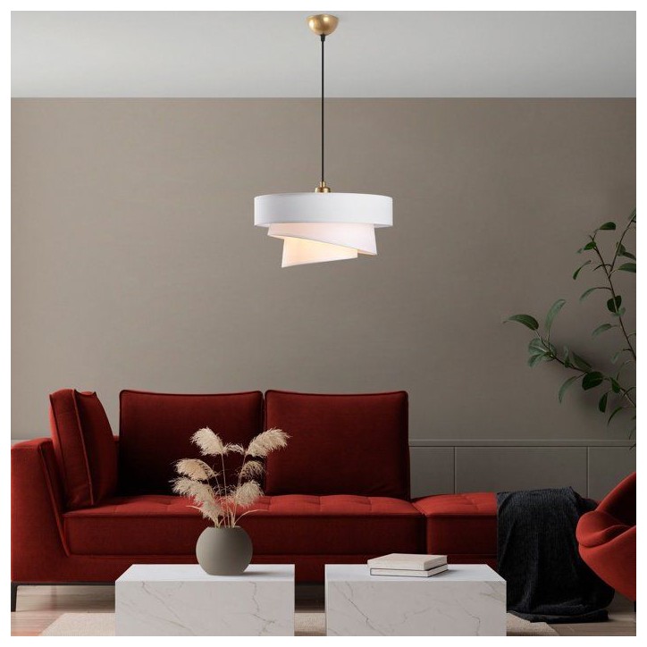 Suspension lustre D BY M.RED White - Abat-jour tissu - Métal - Ambiance douce