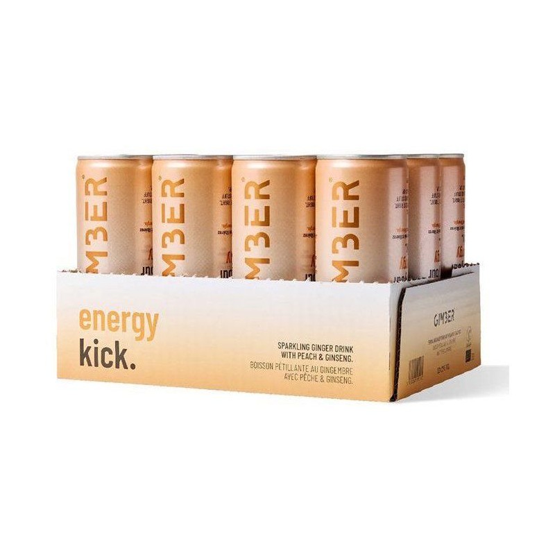 Gimber - Prêt-à-boire - Canette - Gingembre avec pêche et ginseng -