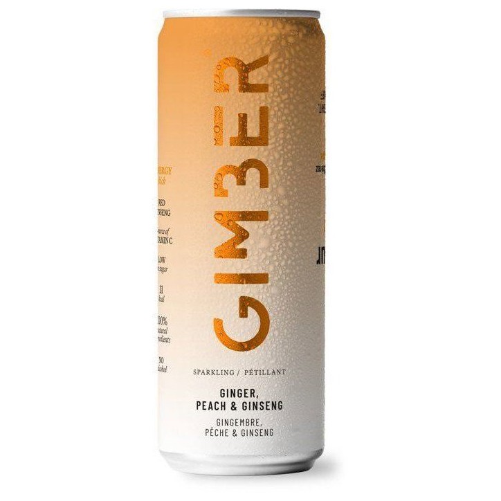 Gimber - Prêt-à-boire - Canette - Gingembre avec pêche et ginseng - 12 x 250 ml - Bio