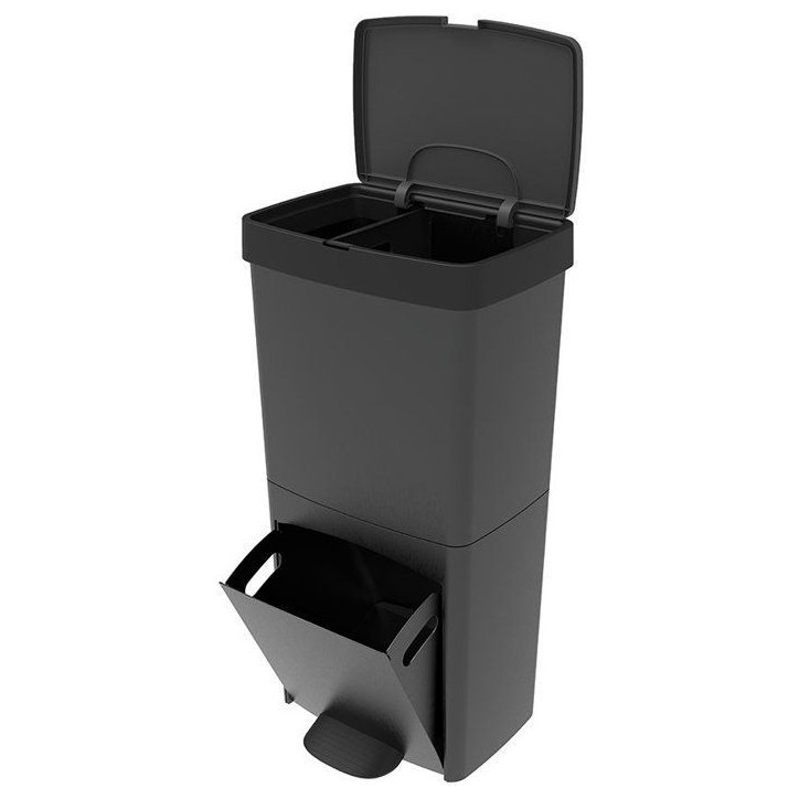 Poubelle de cuisine tri sélectif 70L - PICEA - Double compartiment vertical - Gris - KITCHEN MOVE