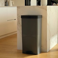 Poubelle de cuisine tri sélectif 70L - PICEA - Double compartiment vertical - Gris - KITCHEN MOVE