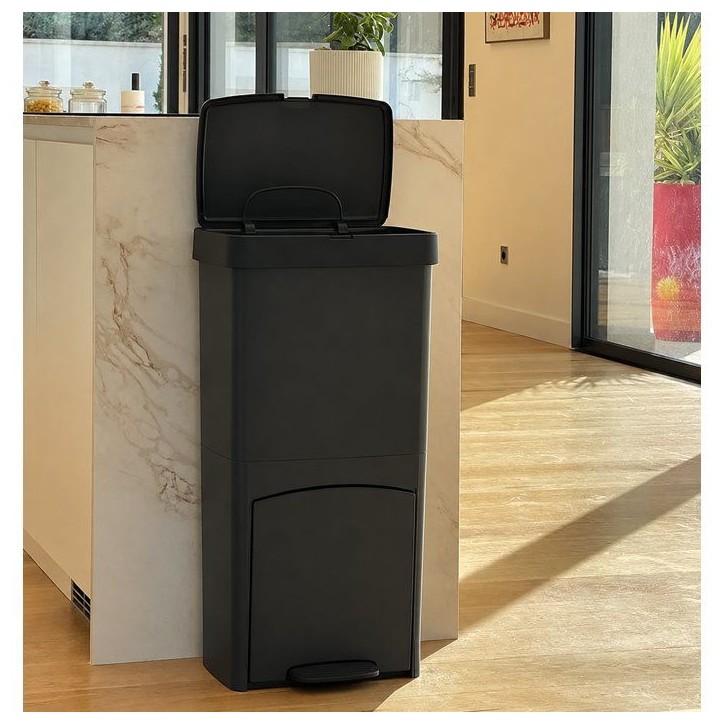 Poubelle de cuisine tri sélectif 70L - PICEA - Double compartiment vertical - Gris - KITCHEN MOVE