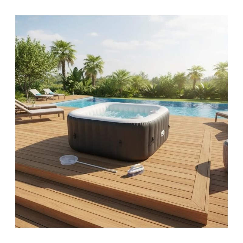 KIT TOUT INCLUS SUNSPA: spa gonflable carré 4 places et accessoires :