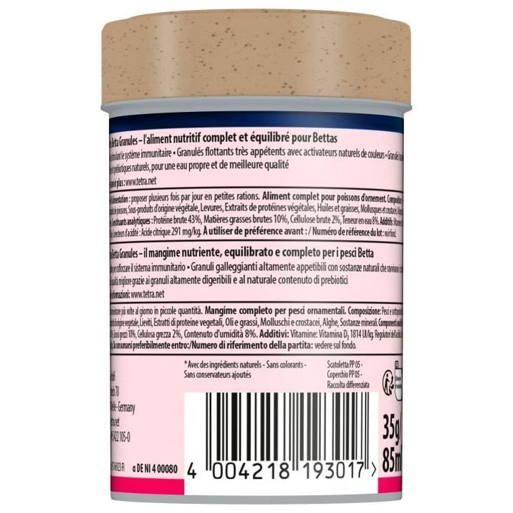 Tetra Betta Granulés - TETRA - Aliment complet pour poisson Combattant, Betta splendens - 85 ml