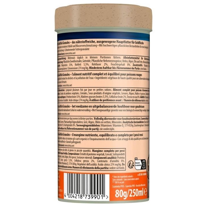 Tetra Goldfish Granulés - TETRA - Aliment complet en granulés pour poissons rouges - 250 ml Tetra Goldfish Granulés - TETRA - Aliment complet en granulés pour poissons rouges - 250 ml