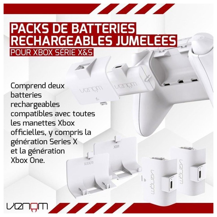 Double batterie rechargeables - VENOM - pour manette Xbox - Xbox Series X|S & One - Blanc