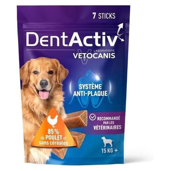 DentActiv - 7 Bâtonnets - VETOCANIS - Hygiène Bucco-Dentaire au Poulet pour Chien 15kg+ DentActiv - 7 Bâtonnets - VETOCANIS - Hygiène Bucco-Dentaire au Poulet pour Chien 15kg+