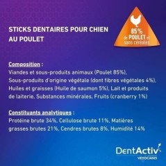 DentActiv - 7 Bâtonnets - VETOCANIS - Hygiène Bucco-Dentaire au Poulet pour Chien 15kg+
