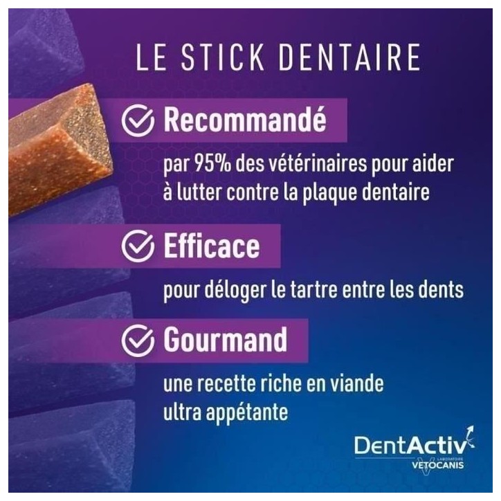 DentActiv - 7 Bâtonnets - VETOCANIS - Hygiène Bucco-Dentaire au Poulet pour Chien 15kg+ DentActiv - 7 Bâtonnets - VETOCANIS - Hygiène Bucco-Dentaire au Poulet pour Chien 15kg+