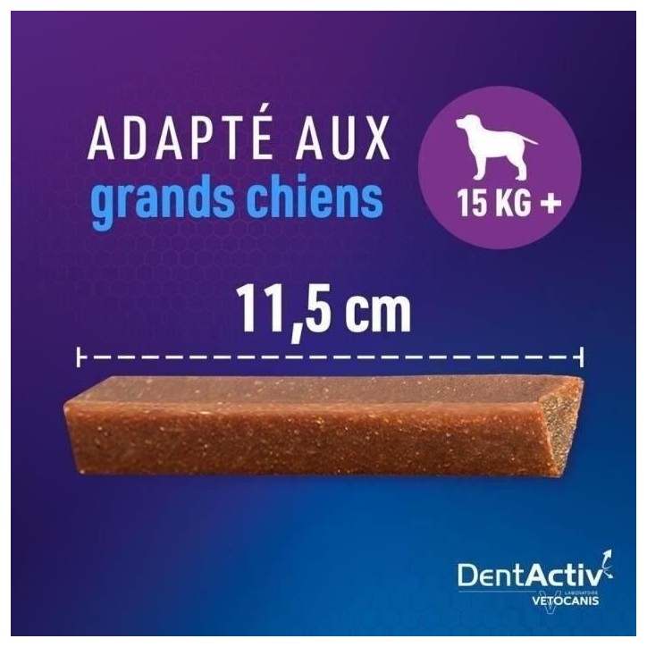 DentActiv - 7 Bâtonnets - VETOCANIS - Hygiène Bucco-Dentaire au Poulet pour Chien 15kg+ DentActiv - 7 Bâtonnets - VETOCANIS - Hygiène Bucco-Dentaire au Poulet pour Chien 15kg+