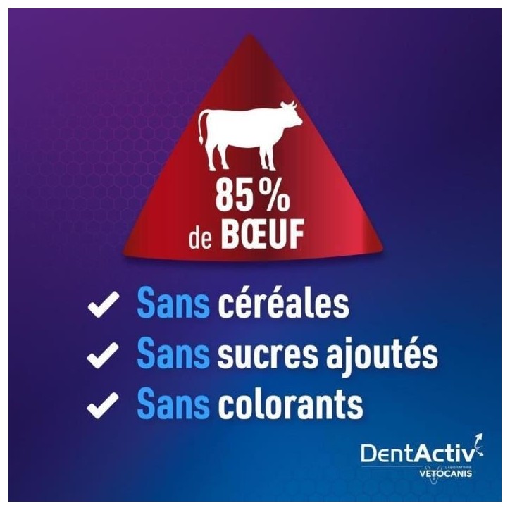 DentActiv - 7 Bâtonnets - VETOCANIS - 7 Bâtonnets Hygiène Bucco-Dentaire au Bœuf pour Chien 15kg+ DentActiv - 7 Bâtonnets - VETOCANIS - 7 Bâtonnets Hygiène Bucco-Dentaire au Bœuf pour Chien 15kg+