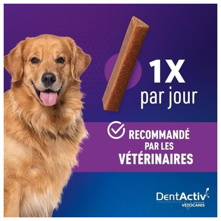 DentActiv - 7 Bâtonnets - VETOCANIS - 7 Bâtonnets Hygiène Bucco-Dentaire au Bœuf pour Chien 15kg+ DentActiv - 7 Bâtonnets - VETOCANIS - 7 Bâtonnets Hygiène Bucco-Dentaire au Bœuf pour Chien 15kg+