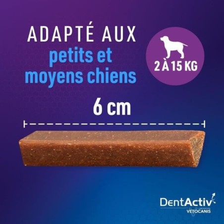 DentActiv - 12 Bâtonnets - VETOCANIS - Mini Bâtonnets Hygiène Bucco-Dentaire au Poulet pour Chien 2-15kg
