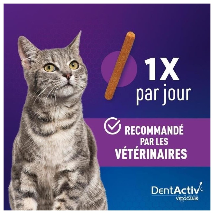 DentActiv - 10 Bâtonnets - VETOCANIS - Hygiène Bucco-Dentaire au Saumon pour Chat