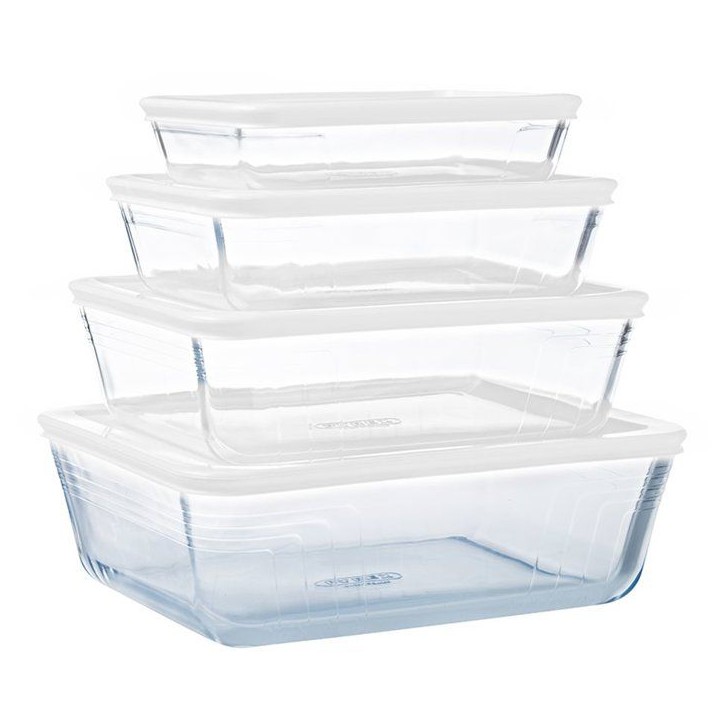 Boîtes de conservation rectangulaires - PYREX - Cook & Freez - Lot de 4 - Empilables - Verre borosilicate Boîtes de conservation rectangulaires - PYREX - Cook & Freez - Lot de 4 - Empilables - Verre borosilicate