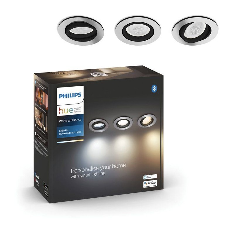 Spot encastré LED - PHILIPS HUE - Milliskin - lot de 3 - blanc - GU10