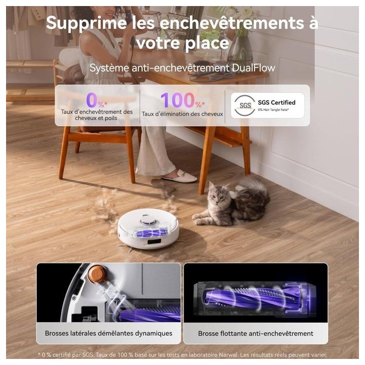 NARWAL Freo Z10 - Robot Aspirateur et Laveur avec Systeme Anti-Enchevetrement - 15000 Pa - Base Autonome - Nettoyage a 75°C