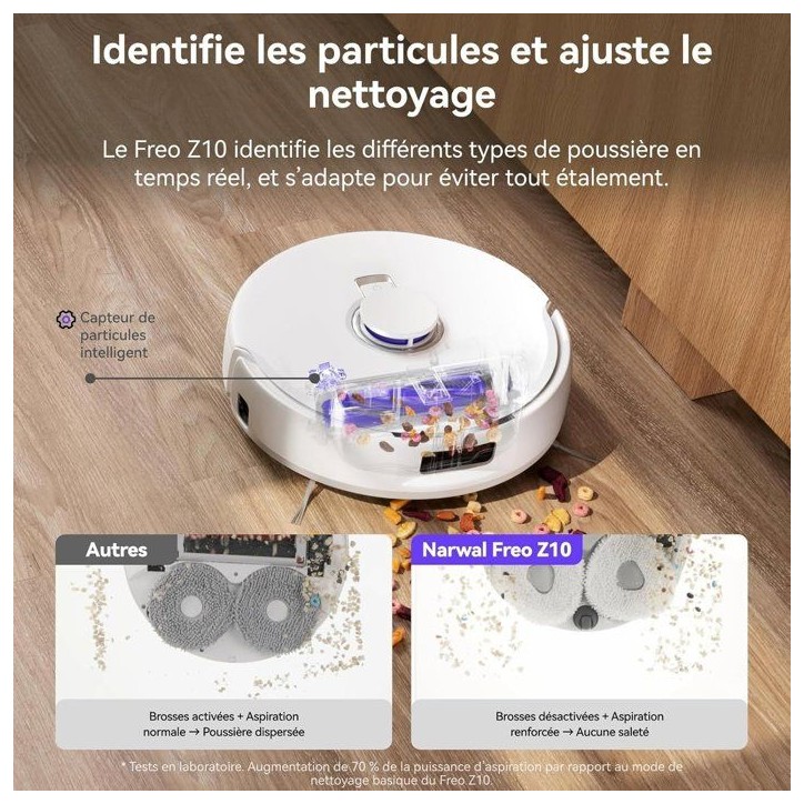 NARWAL Freo Z10 - Robot Aspirateur et Laveur avec Systeme Anti-Enchevetrement - 15000 Pa - Base Autonome - Nettoyage a 75°C