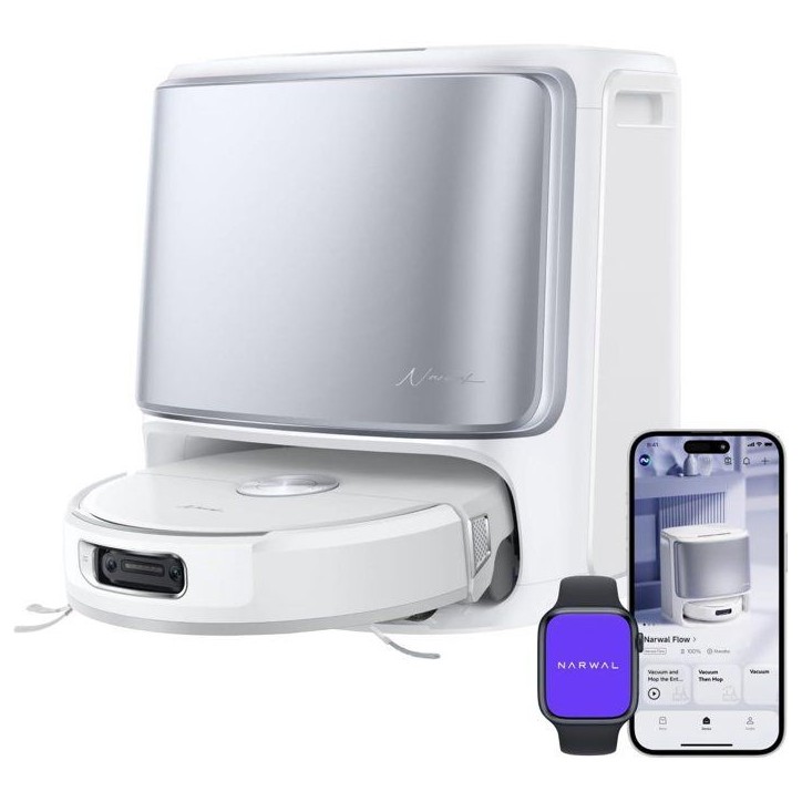 NARWAL FLOW - Aspirateur Robot Laveur avec Station - 22 000 Pa - DualFlow Anti-Enchevetrement Poil Animaux - Systeme Lavage Flow