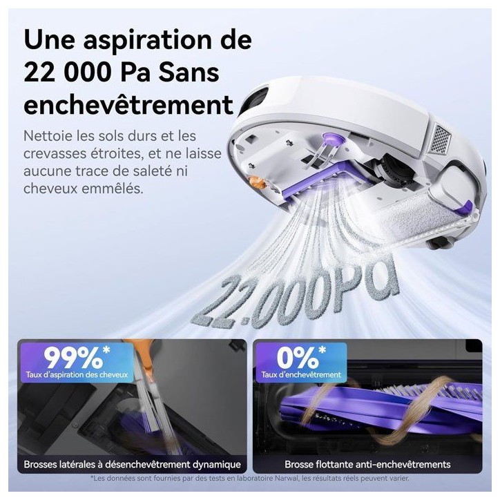 NARWAL FLOW - Aspirateur Robot Laveur avec Station - 22 000 Pa - DualFlow Anti-Enchevetrement Poil Animaux - Systeme Lavage Flow