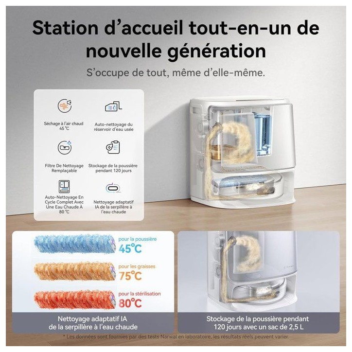 NARWAL FLOW - Aspirateur Robot Laveur avec Station - 22 000 Pa - DualFlow Anti-Enchevetrement Poil Animaux - Systeme Lavage Flow