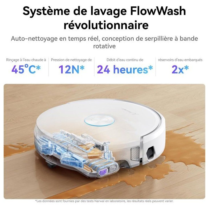 NARWAL FLOW - Aspirateur Robot Laveur avec Station - 22 000 Pa - DualFlow Anti-Enchevetrement Poil Animaux - Systeme Lavage Flow