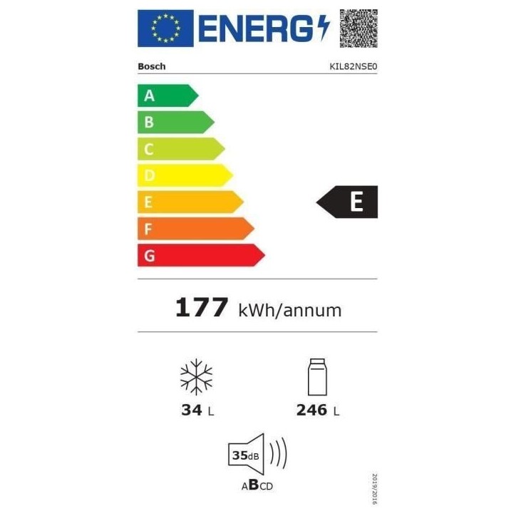 Réfrigérateur - BOSCH SER2 - KIL82NSE0 - 1 porte - Intégrable - 280 L (246 L + 34 L) - H177,2 x L54,1 x P54,8 cm Réfrigérateur - BOSCH SER2 - KIL82NSE0 - 1 porte - Intégrable - 280 L (246 L + 34 L) - H177,2 x L54,1 x P54,8 cm