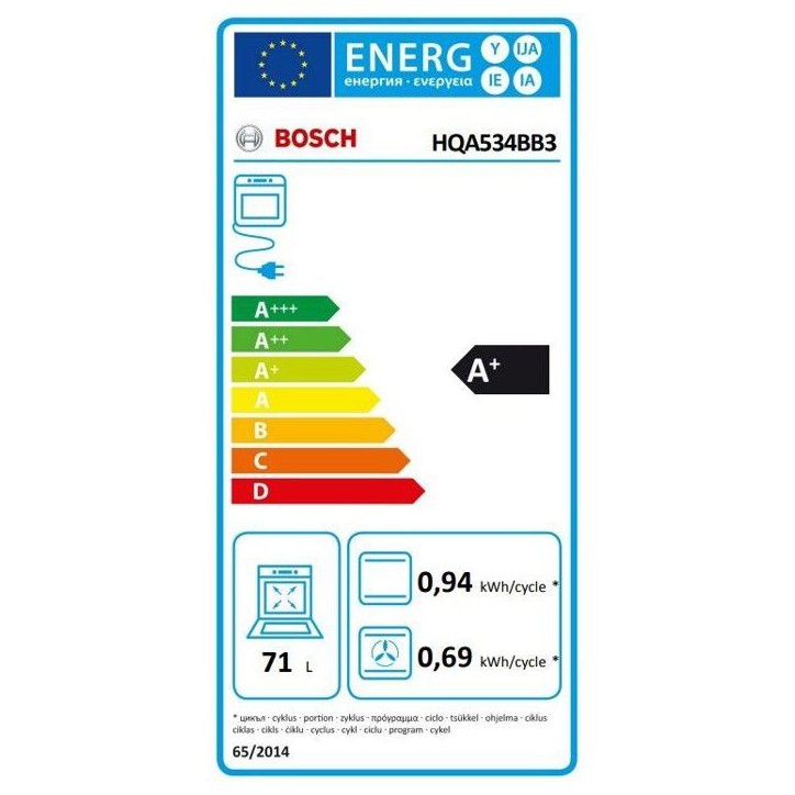 Four encastrable 60 cm - EcoClean - Bosch Serie 4 - HQA534BB3 - Classe energie A+ - H 59,5x L 59,4 x P 54,8 cm Four encastrable 60 cm - EcoClean - Bosch Serie 4 - HQA534BB3 - Classe energie A+ - H 59,5x L 59,4 x P 54,8 cm