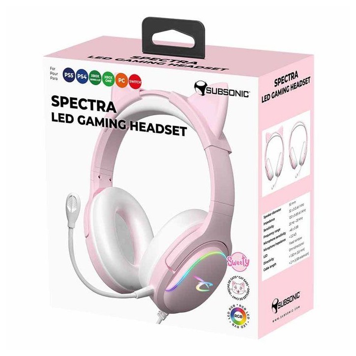 Casque gaming - SUBSONIC - Spectra LED Rose - Haut-parleurs 50 mm - LED RGB dynamiques - Multi-plateformes