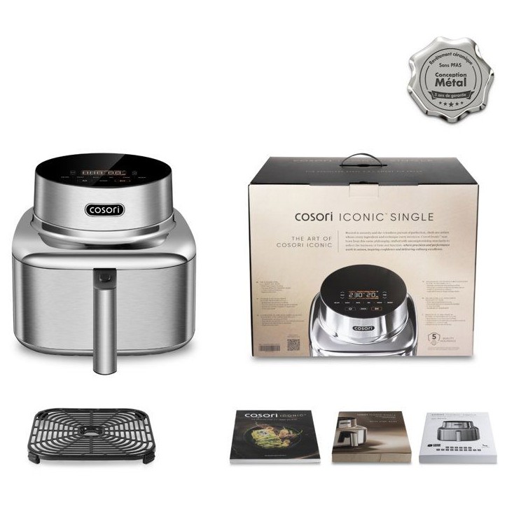 Airfryer - COSORI - Smart Air Fryer ICONIC Single - 6,2 L - Silver - Acier inoxydable