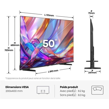 TV - Hisense - LED - 50E7S - 50 (126 cm) - 4K UHD 3840x2160 - HDR10+ - Smart TV - 3x HDMI 2.1