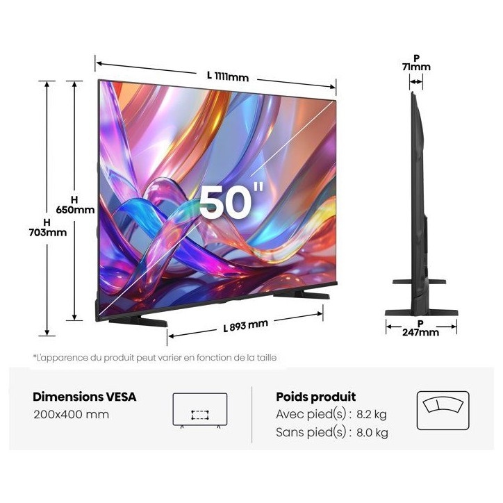 TV - Hisense - LED - 50E7S - 50 (126 cm) - 4K UHD 3840x2160 - HDR10+ - Smart TV - 3x HDMI 2.1