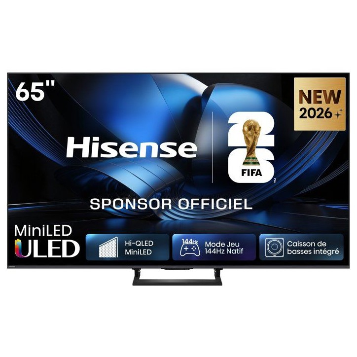 Hisense 65U7SE - TV ULED MiniLED 65 (164 cm) - 4K UHD 3840x2160 - 144 Hz - HDR10+ - Caisse basses intégré - Smart TV - 4xHDMI