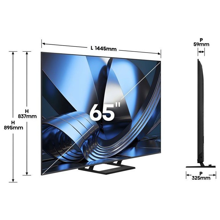 Hisense 65U7SE - TV ULED MiniLED 65 (164 cm) - 4K UHD 3840x2160 - 144 Hz - HDR10+ - Caisse basses intégré - Smart TV - 4xHDMI