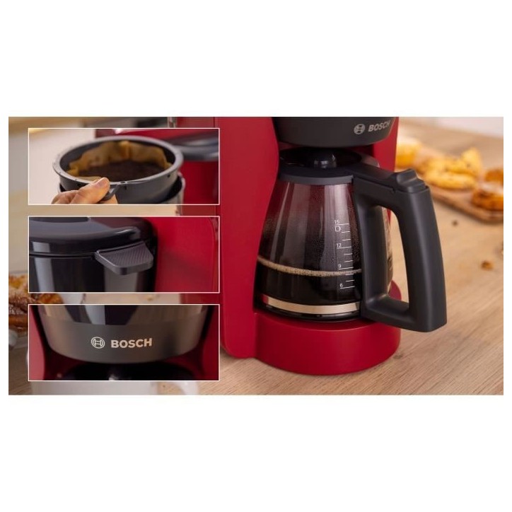 Cafetiere Filtre - BOSCH - TKA2M114 MyMoment - Rouge - Capacité 1,25L - verseuse verre - systeme anti-gouttes Cafetiere Filtre - BOSCH - TKA2M114 MyMoment - Rouge - Capacité 1,25L - verseuse verre - systeme anti-gouttes