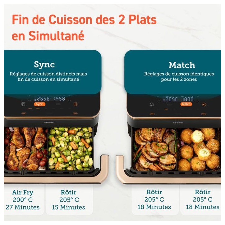 AirFryer - COSORI - DualBlaze Twinfry Pro Ceramic - 10 L - Noir - Connectée Wi-Fi