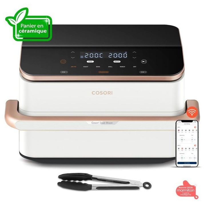 AirFryer - COSORI - DualBlaze Twinfry Pro Ceramic - 10 L - Blanc - Connectée Wi-Fi