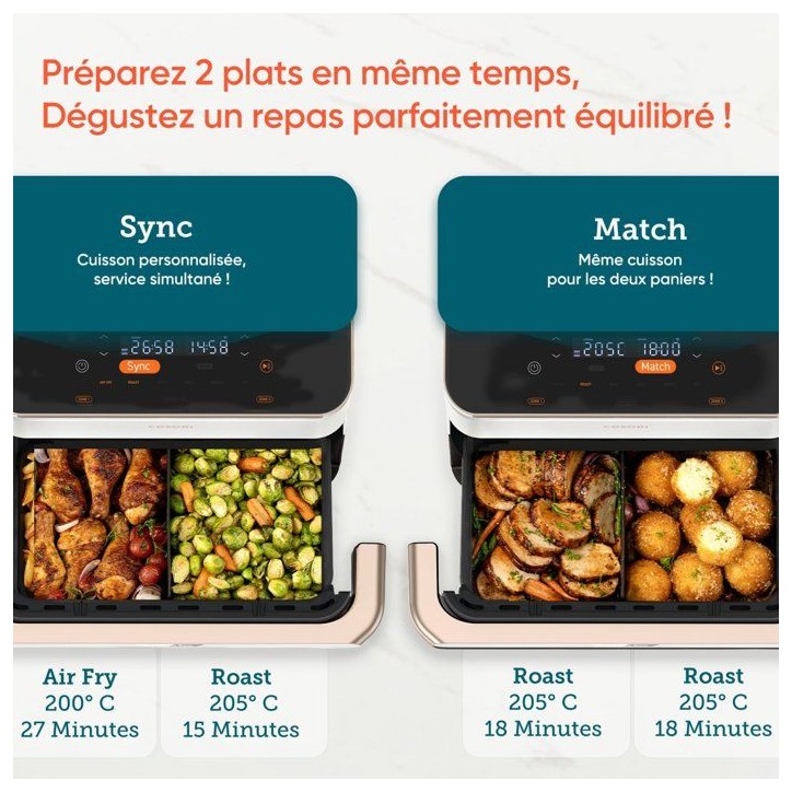 AirFryer - COSORI - DualBlaze Twinfry Pro Ceramic - 10 L - Blanc - Connectée Wi-Fi