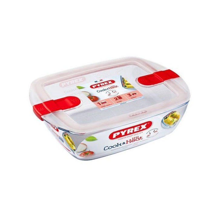 Boîtes de conservation rectangulaires - PYREX - Cook & Heat - Lot de 3 - 1,1 L - Couvercles micro-ondes