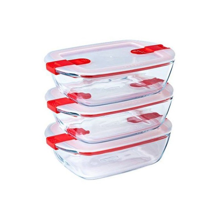 Boîtes de conservation rectangulaires - PYREX - Cook & Heat - Lot de 3 - 1,1 L - Couvercles micro-ondes