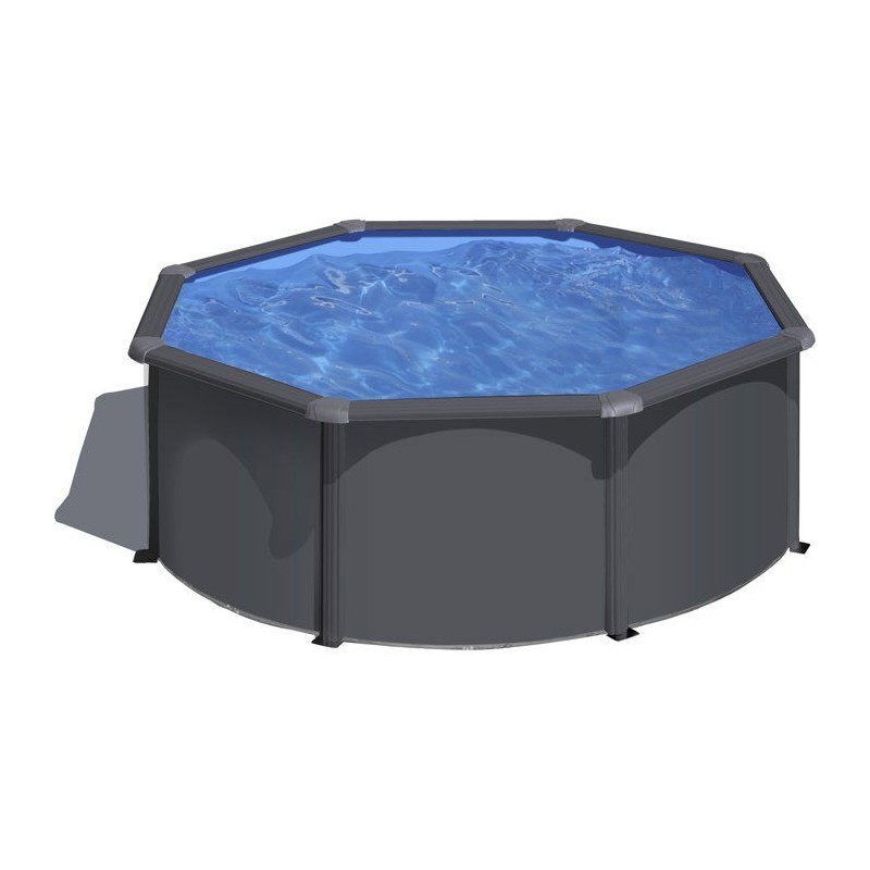 GRE - Kit Piscine hors sol acier ronde grise anthracite - Ø300 x H122