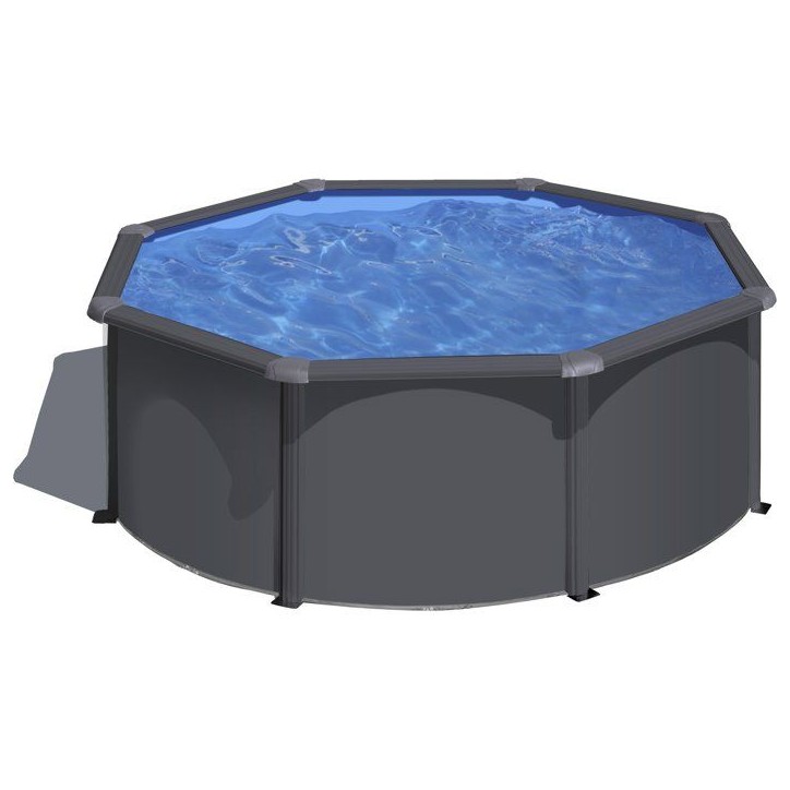 GRE - Kit Piscine hors sol acier ronde grise anthracite - Ø300 x H122 (Livrée avec filtre a sable + échelle) GRE - Kit Piscine hors sol acier ronde grise anthracite - Ø300 x H122 (Livrée avec filtre a sable + échelle)