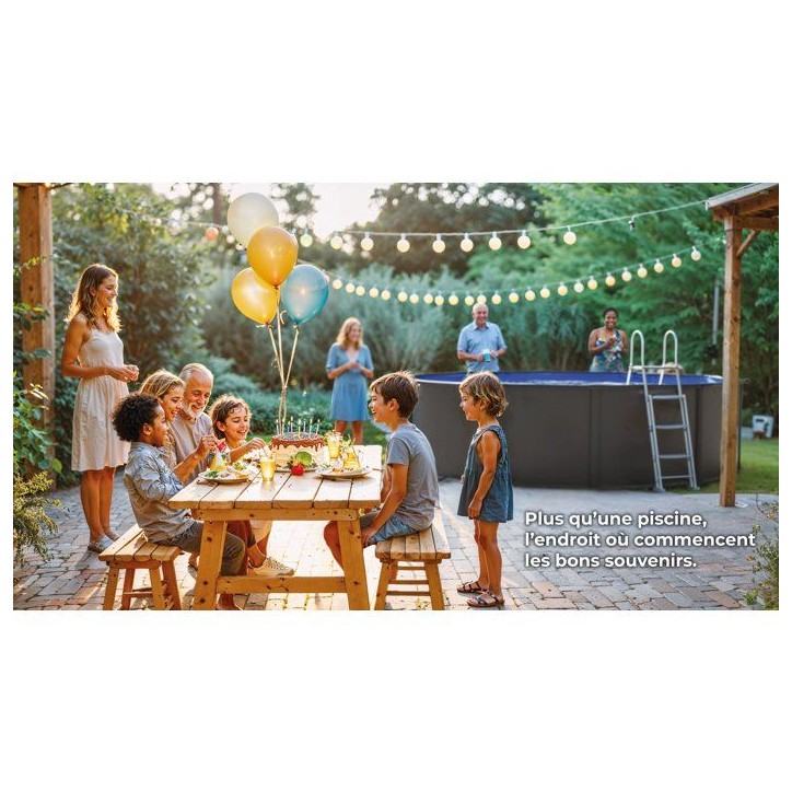 GRE - Kit Piscine hors sol acier ronde grise anthracite - Ø300 x H122 (Livrée avec filtre a sable + échelle) GRE - Kit Piscine hors sol acier ronde grise anthracite - Ø300 x H122 (Livrée avec filtre a sable + échelle)