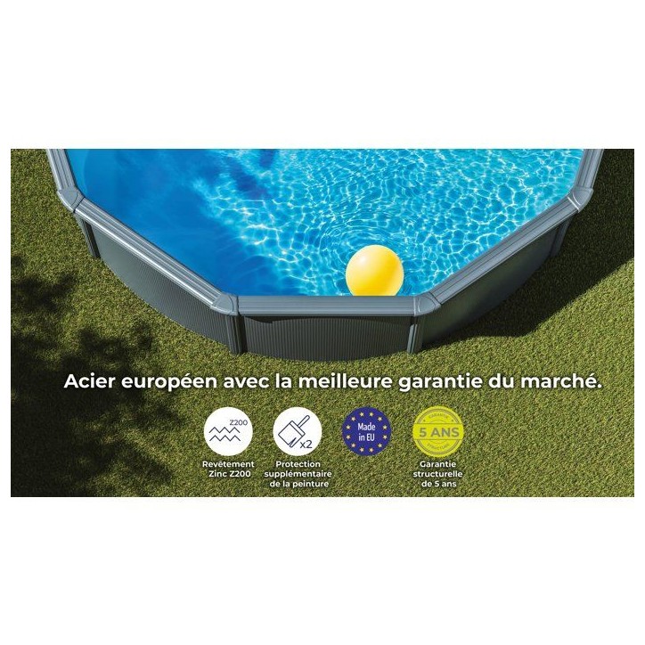GRE - Kit Piscine hors sol acier ronde grise anthracite - Ø300 x H122 (Livrée avec filtre a sable + échelle) GRE - Kit Piscine hors sol acier ronde grise anthracite - Ø300 x H122 (Livrée avec filtre a sable + échelle)