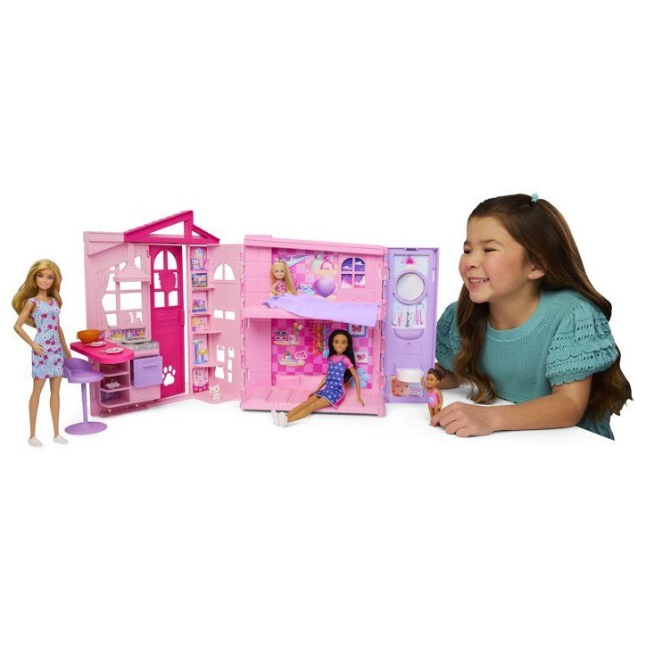 Playset - BARBIE - Maison a emporter JMD28 - 4 espaces - 10 accessoires - Transportable