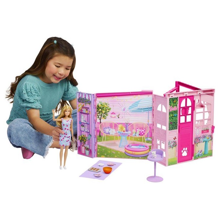 Playset - BARBIE - Maison a emporter JMD28 - 4 espaces - 10 accessoires - Transportable