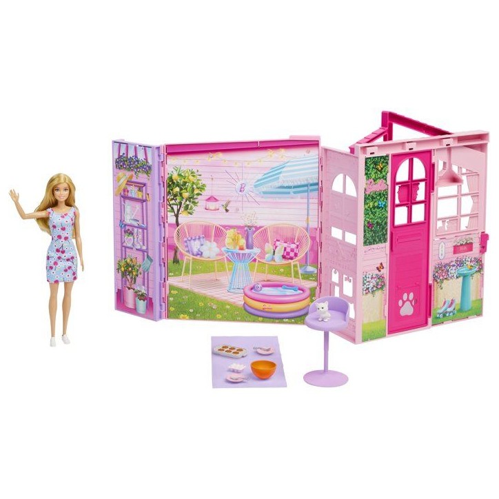 Playset - BARBIE - Maison a emporter JMD28 - 4 espaces - 10 accessoires - Transportable