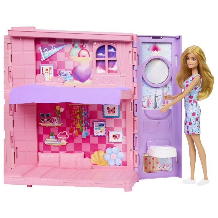 Playset - BARBIE - Maison a emporter JMD28 - 4 espaces - 10 accessoires - Transportable