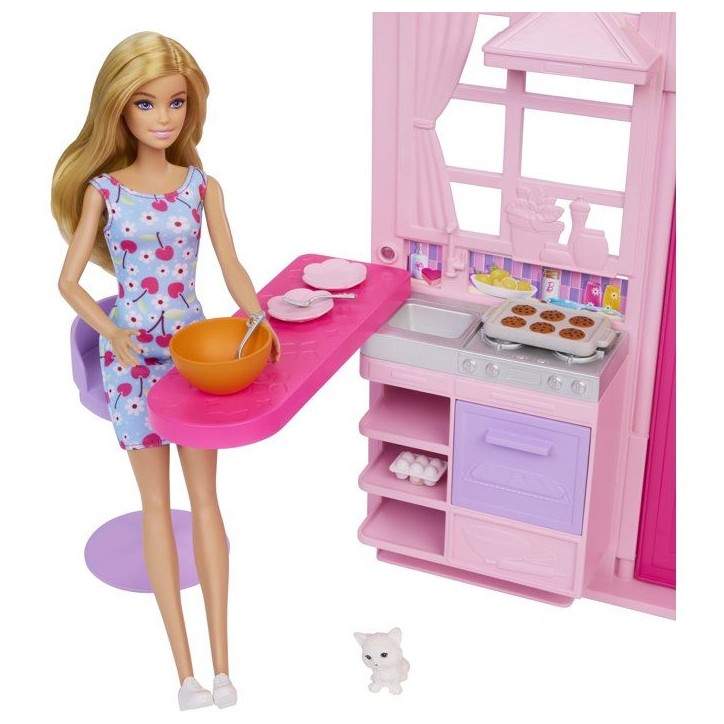 Playset - BARBIE - Maison a emporter JMD28 - 4 espaces - 10 accessoires - Transportable